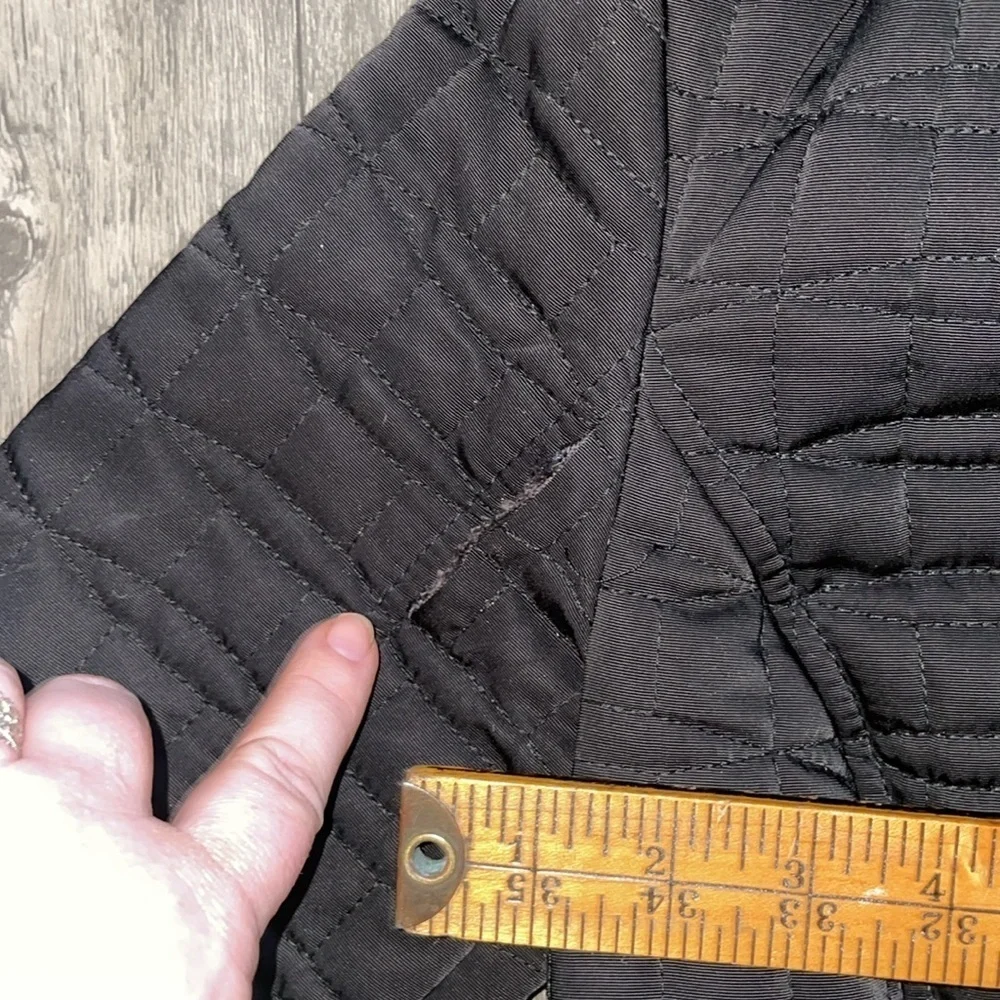 Kate Spade black  Quilted Midlength Jacket Coat Womens XS With Hoodie.